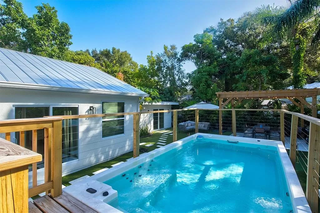 AMI Base Camp's pool and backyard